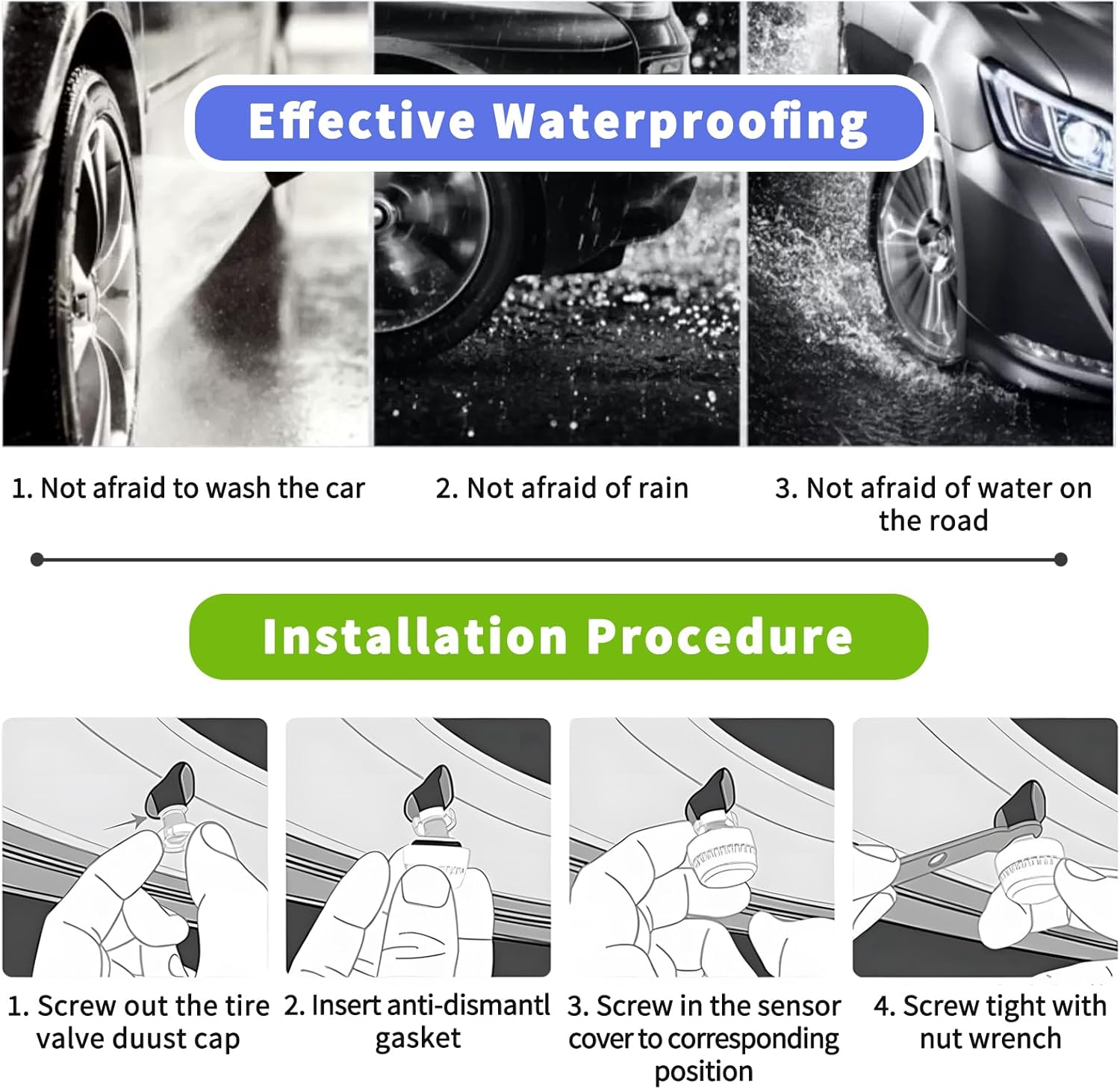 Cozy Blue Solar Powered TPMS Tire Pressure Monitoring System - TPMS for Car and SUV, Include 4 Sensors, Real-Time Pressure and Temperature Monitoring