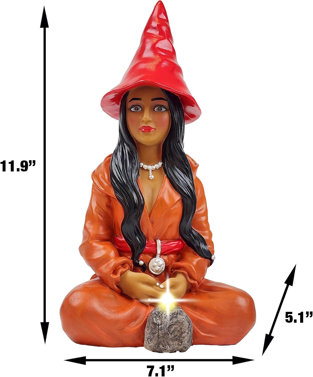 Better Office Products Garden Gnome Statue, 12" Height, Handcrafted Waterproof, UV-Resistant Polyresin Lawn Patio Porch Ornament Decoration (Modern Pixie Girl with Solar Light)