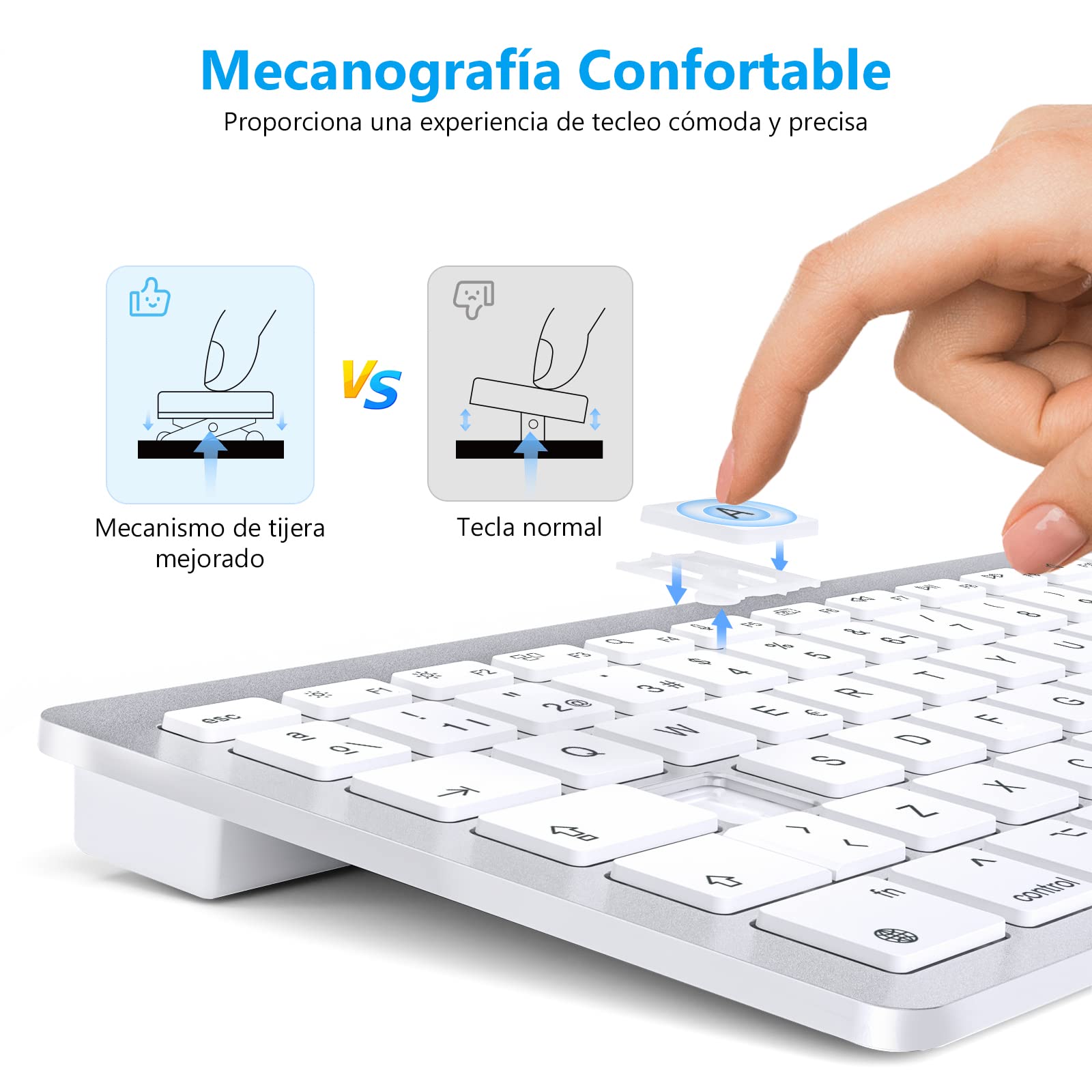 OMOTON Teclado Bluetooth para Mac Teclado inalámbrico para Apple MacBook Pro 13 14 16/ Air/Mini, iMac, iMac Pro, Mini, QWERTY Español Layout, 2*AAA Battery, Diseño específico para Mac, Plata