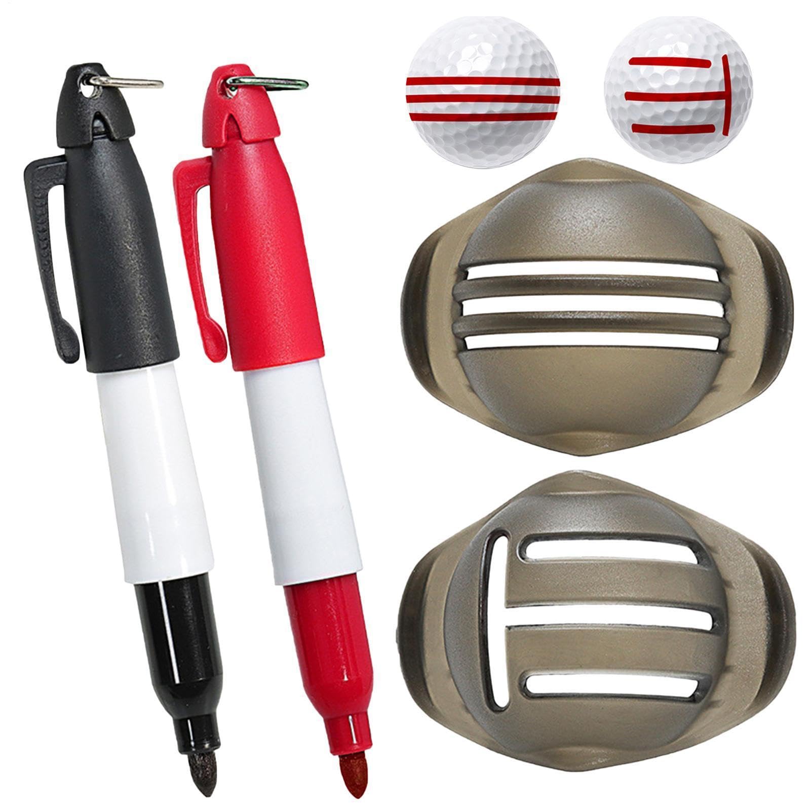 Golf Ball Alignment Tool, Line Marker With 2 Pens, Double Sided Golf Ball Marking Tool For Putting Accuracy, Quick Dry Ink Easy To Apply Training Aid