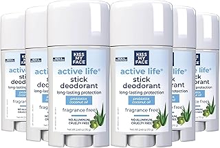 Kiss My Face Active Life Fragrance Free Deodorant, Aluminum Free Deodorant For Women And Men, With Added Grapefruit Seed Extract, Rosemary And Sage, 2.48 Oz Stick, 6 Pack