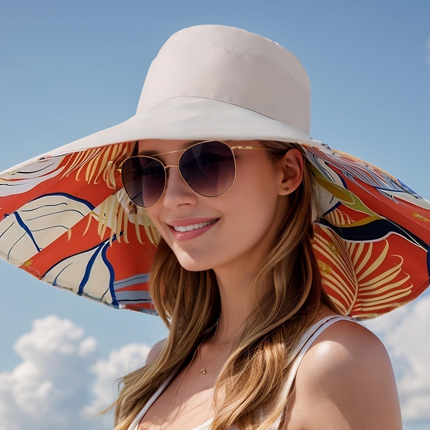 Women's Wide Brim Sun Hats UV Protection - Reversible Bucket Hat Foldable Beach Hat with Chin Strap Summer Hat for Travel - Image 5