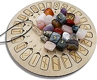 Vista 4 de Juego de piedras de runas, disco de madera con inscripción de vida eterna y runa de cristal de colores mixtos para meditación y curación
