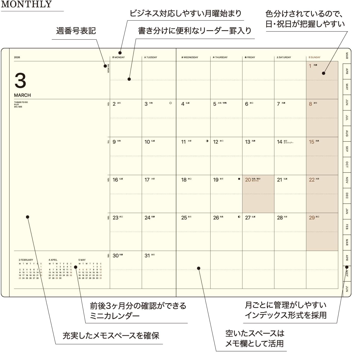 Laconic LALM86-300BK Notebook, Starts March 2026, Weekly A5, Synthetic Leather, Black