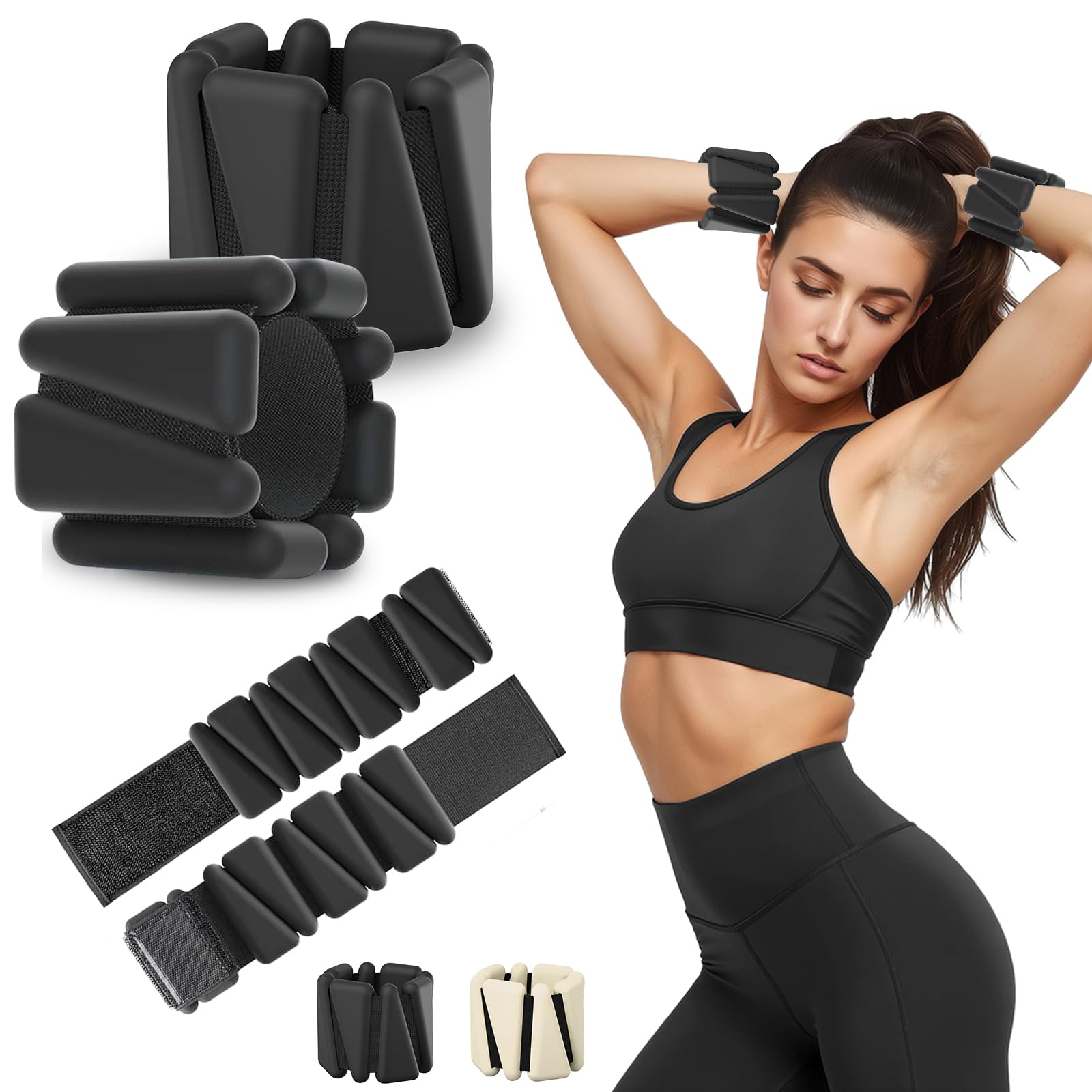 Ankle Weights for Women Men,Adjustable Wrist Weights Set of 2(1lb Each),Wearable leg weights/arm weights，Wrist & Ankle Weights Bracelet for Yoga,Pilates,Running, Fitness,Physical Therapy (Black)