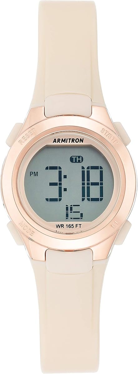 Armitron Sport Women's Digital Chronograph Blush Pink Resin Strap Watch, 45/7135PBH, Blush Pink/Rose Gold