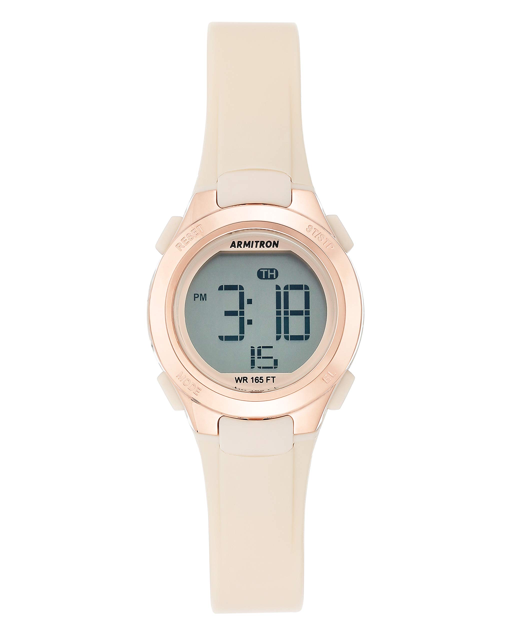 Armitron Sport Women's Digital Chronograph Blush Pink Resin Strap Watch, 45/7135PBH, Blush Pink/Rose Gold