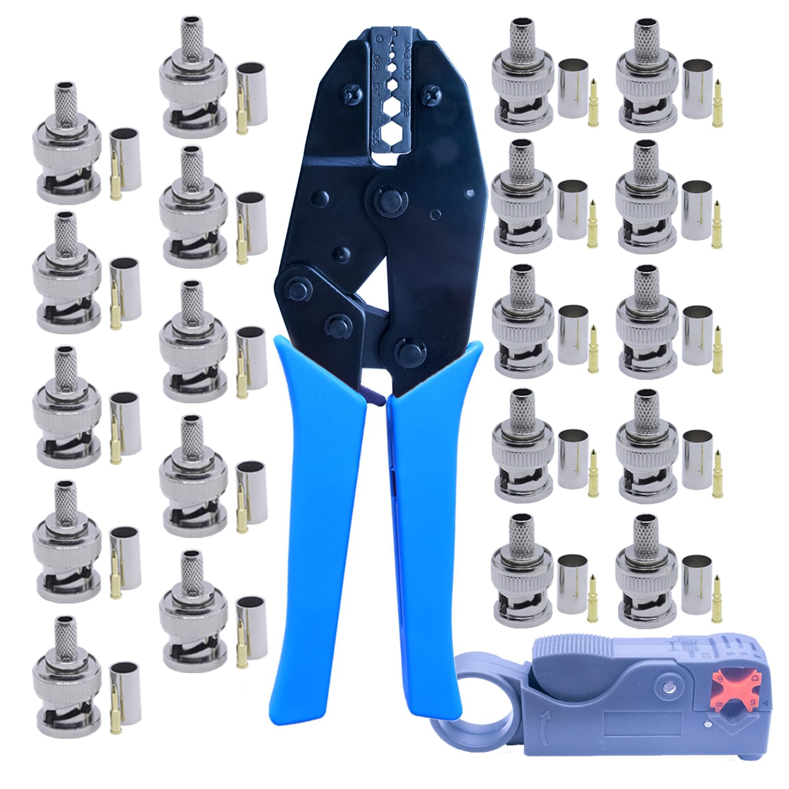 Kit sertissage BNC avec pince et 20 connecteurs pour câble coaxial RG58 RG59