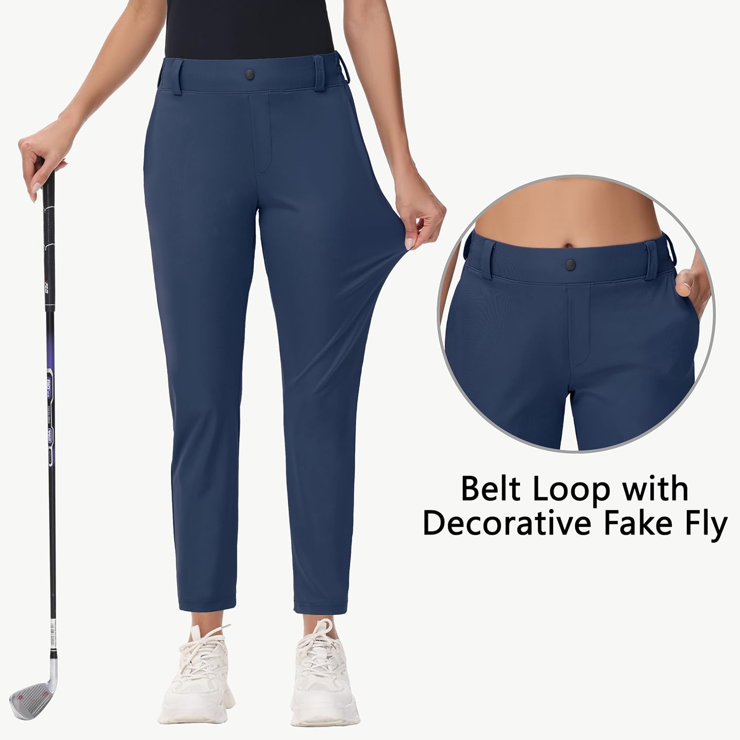 Women's 25" 27" Stretch Golf Pant - 7/8 Ankle Work Travel Teacher Casual Business Sweatpants with Belt Loops Zip Pocket - Image 3