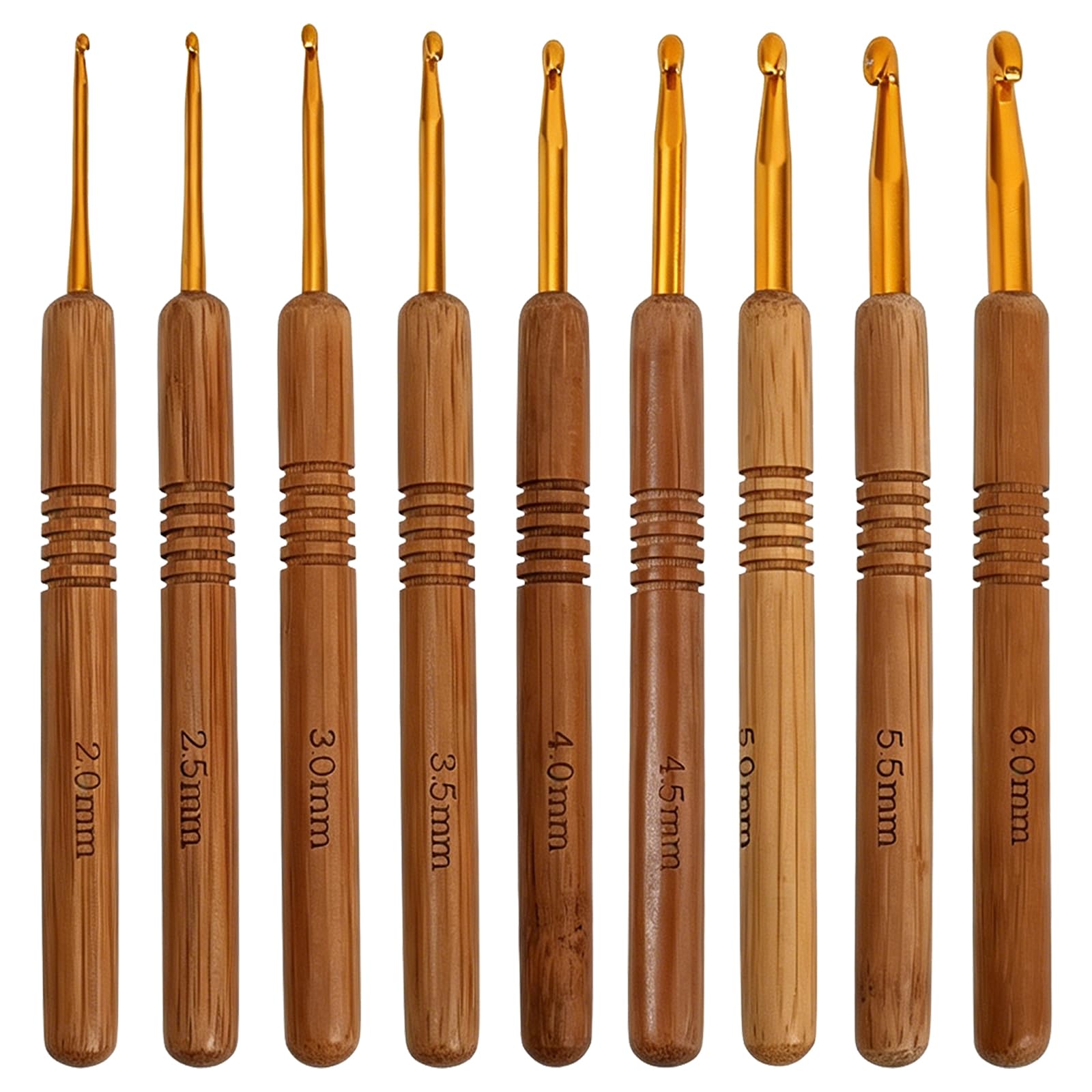Huilate Brown 9Pcs Lightweight Bamboo Crochet Hook Set, Wooden Crochet Hooks, Ergonomic Compliance Lightweight Knitting Needles Suitable For Beginners