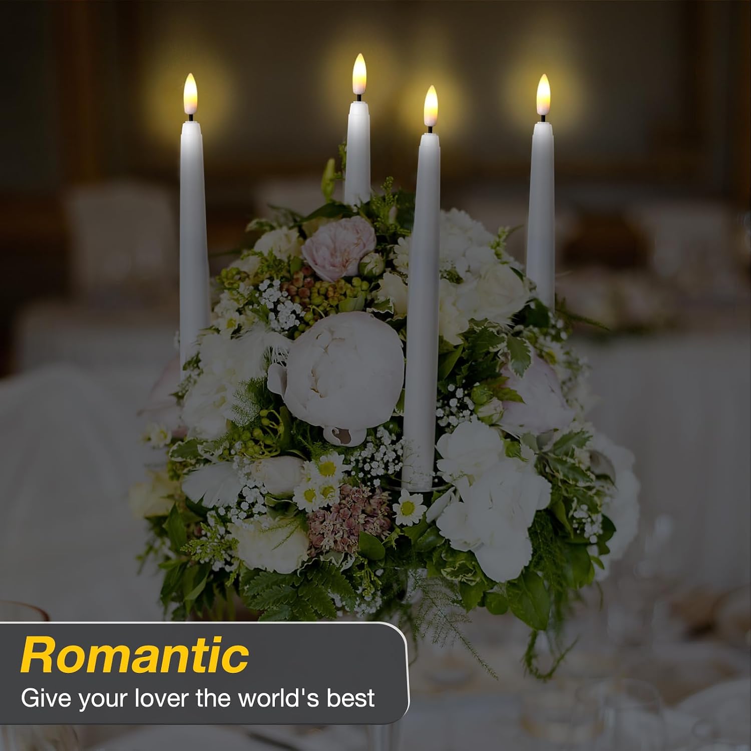 Tuanse 20 Pcs Flickering Flameless Taper Candles Bulk LED Battery Operated Realistic Flame Effect with Remote & Timer Safe No Fire Wax Drip Candles for Wedding Church Home Decor (9.65",White)