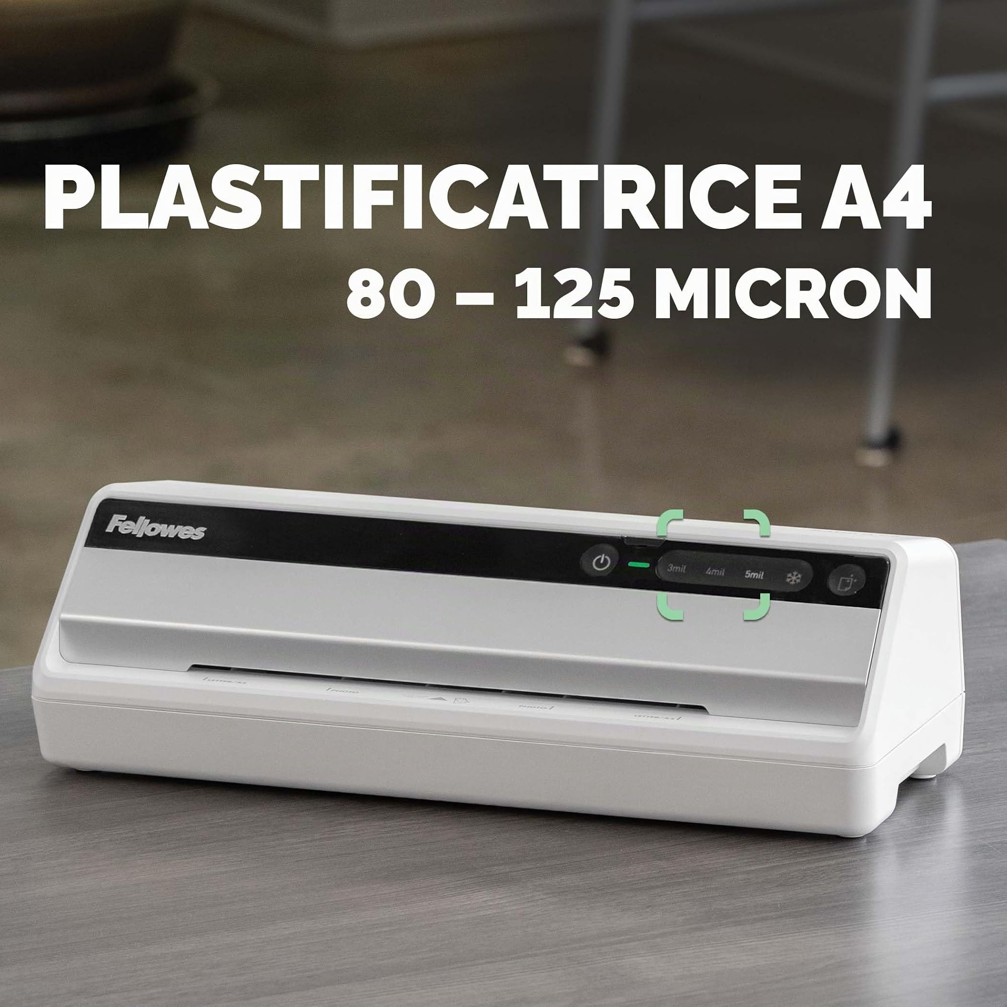 Fellowes Saturn A4 Plastificatrice per piccoli uffici – InstaHeat, pronta in 60 secondi, anti-inceppamento, spegnimento automatico – per pouches 80/100/125 micron – include 10 pouches – casa e ufficio