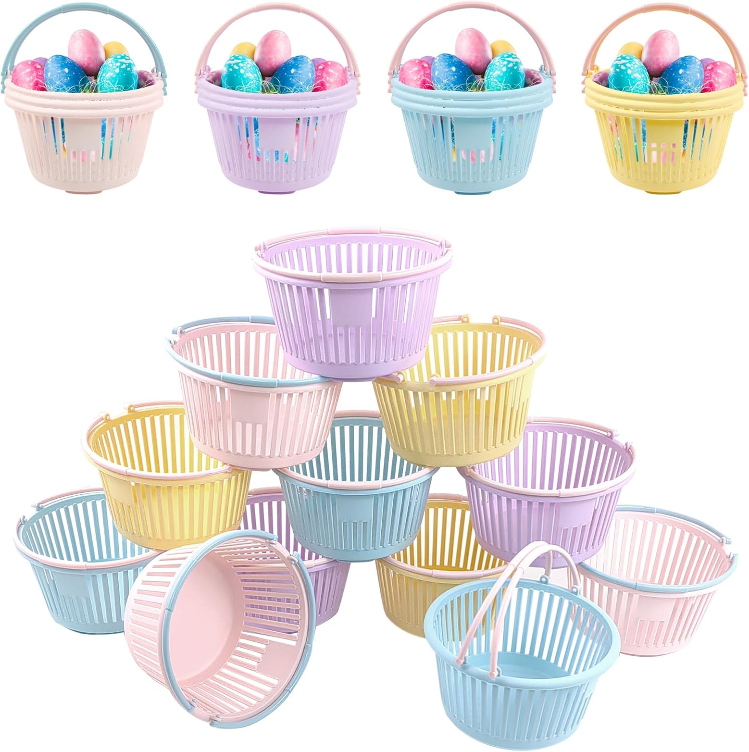 12PCS Bulk Easter Baskets Plastic Colorful Easter Baskets