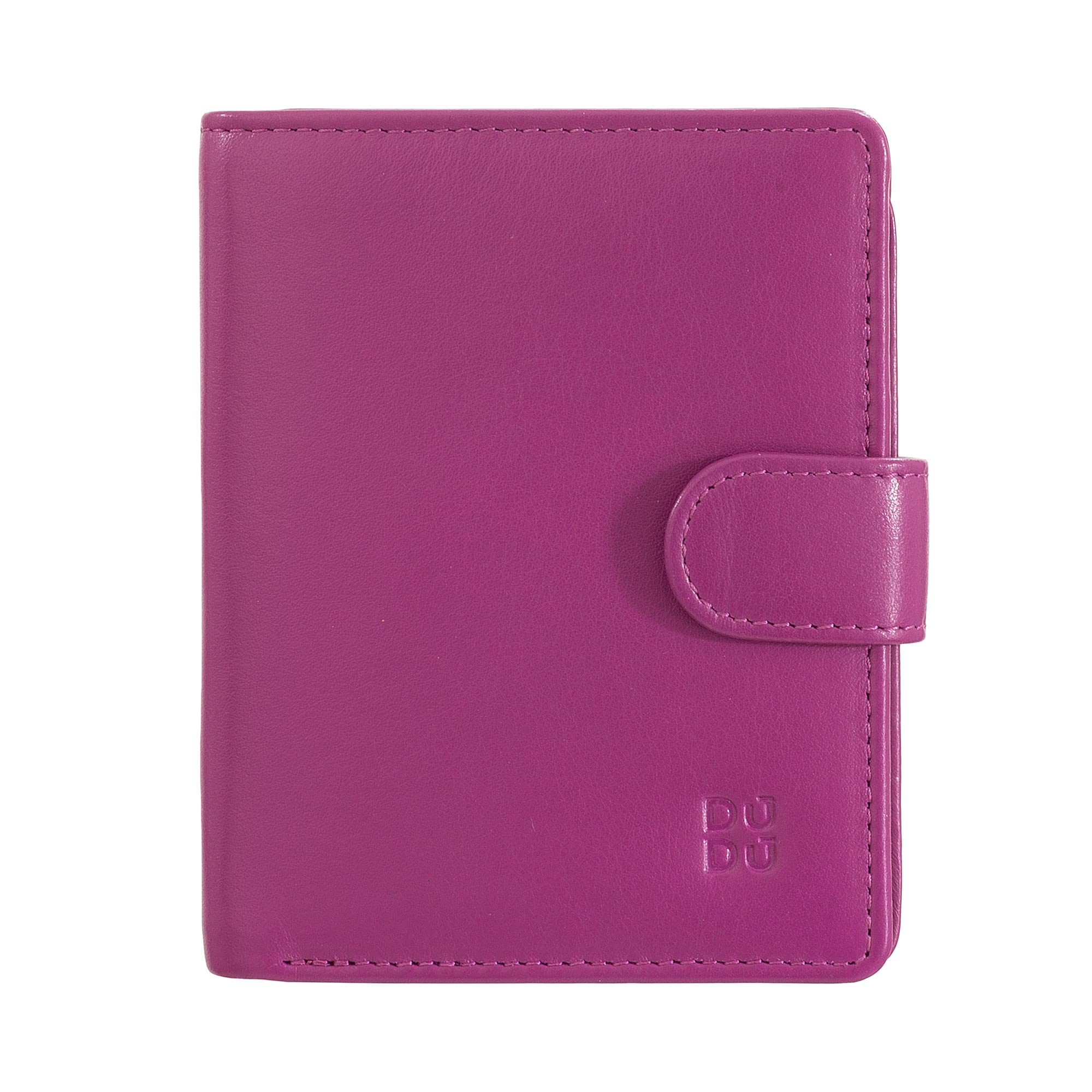 DUDU Portafoglio Donna in Pelle Vera Piccolo Portacarte in Pelle RFID con Cerniera Portamonete Banconote, Chiusura Esterna Fucsia