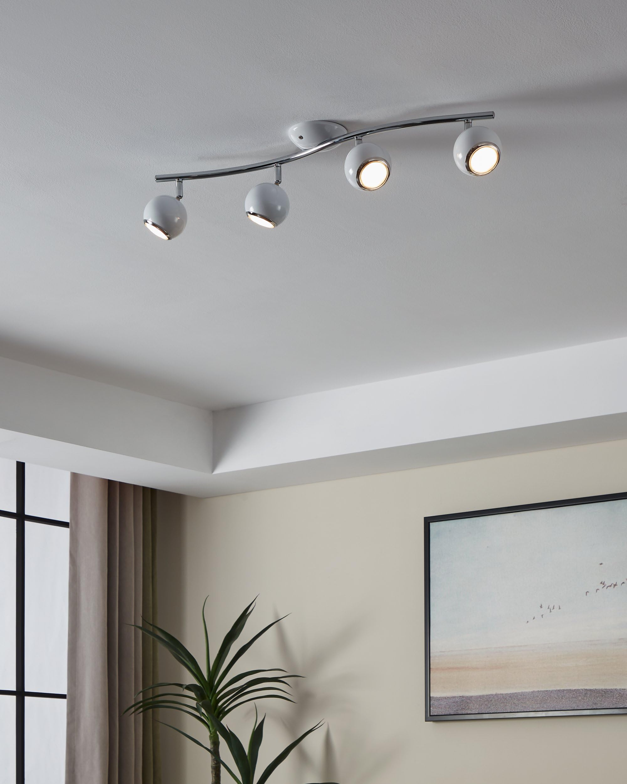 Eglo LED lámpara de techo Bimeda, lámpara de techo con 4 luces, focos | de metal en blanco y cromo, lámpara para salón, spots con bombillas GU10, luz cálida