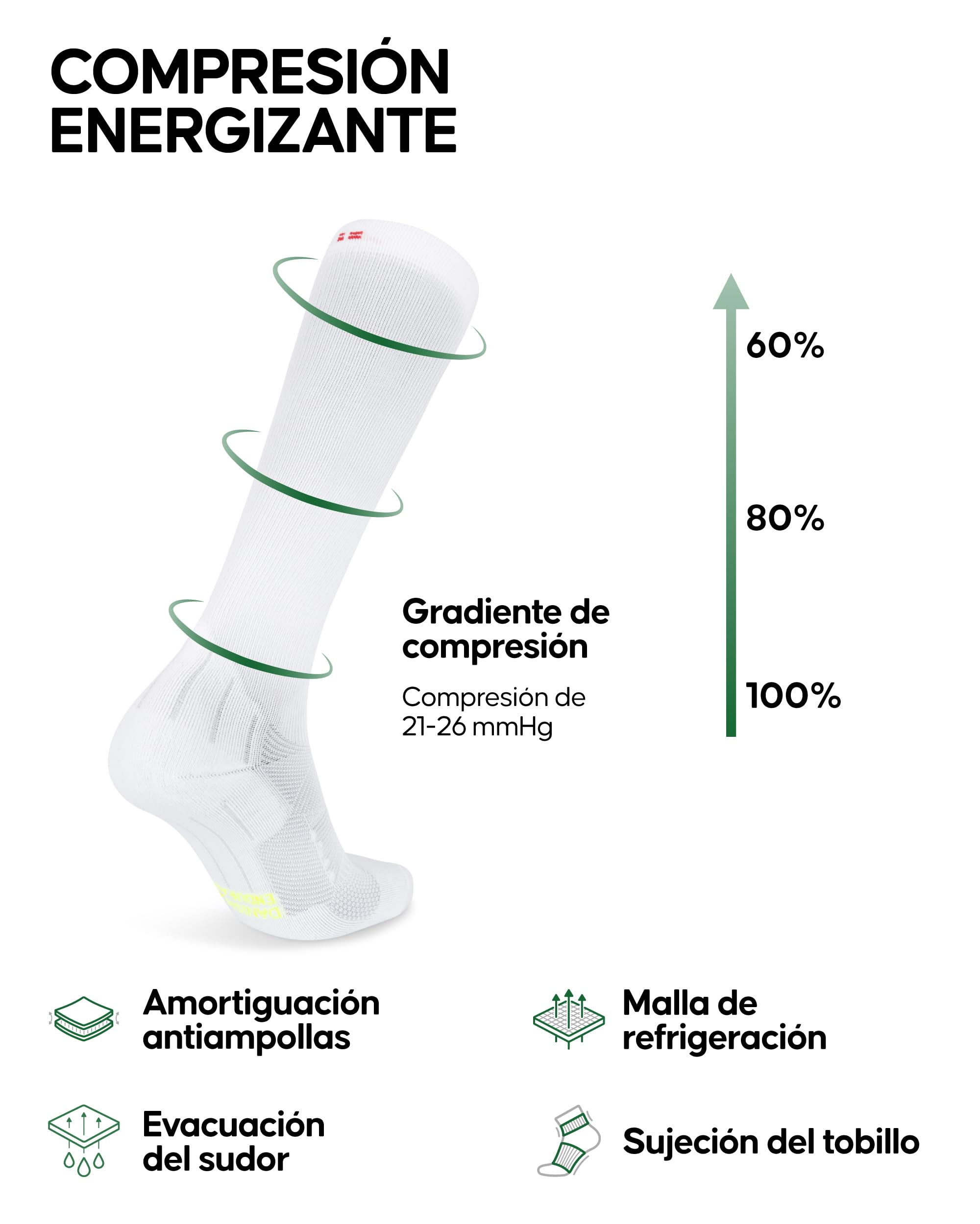 DANISH ENDURANCE Calcetines de Compresión, 1 y 2 Pack Blanco 39-42