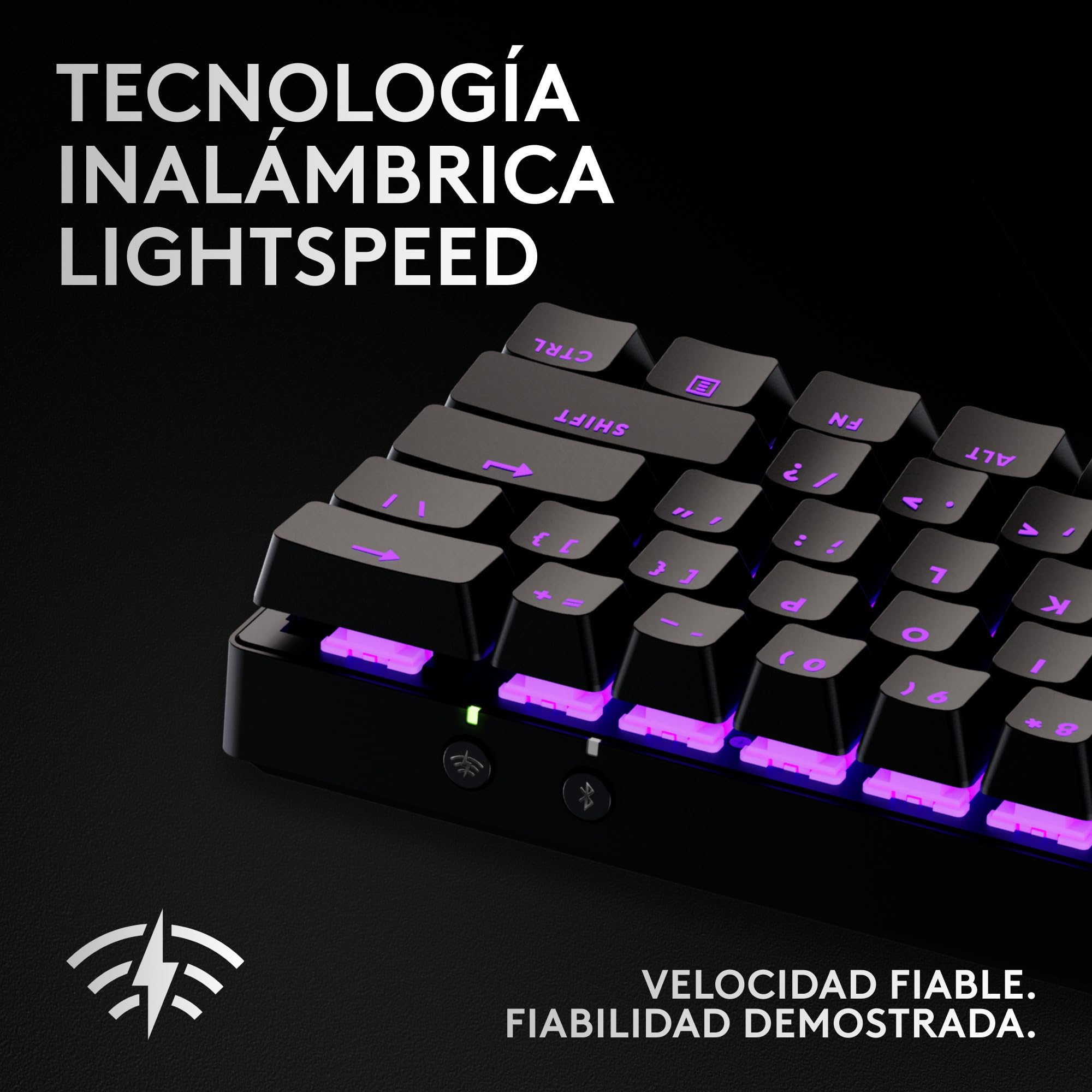 Logitech G Pro X 60% Lightspeed, Miniteclado inalámbrico para Gaming, mecánico Compacto, RGB LIGHTSYNC, Bluetooth, Teclas de PBT, interruptores ópticos GX táctiles, QWERTY US, Negro