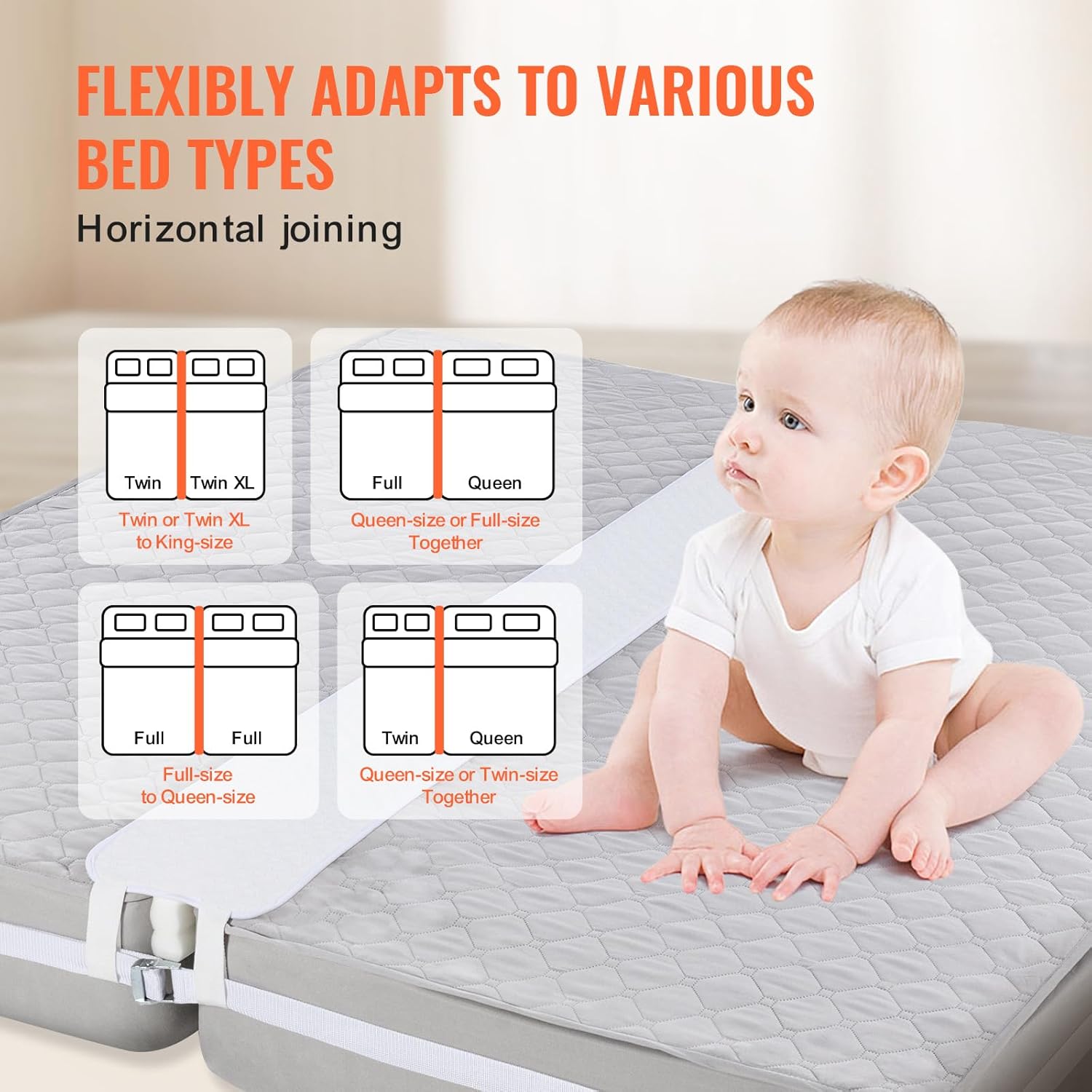 Happybuy Bed Bridge, King Bed Converter Kit, Split King Gap Filler for Adjustable Bed, Mattress Connector with Heavy Duty Metal Buckle Strap, 25D Memory Foam, 75" L x 10" W