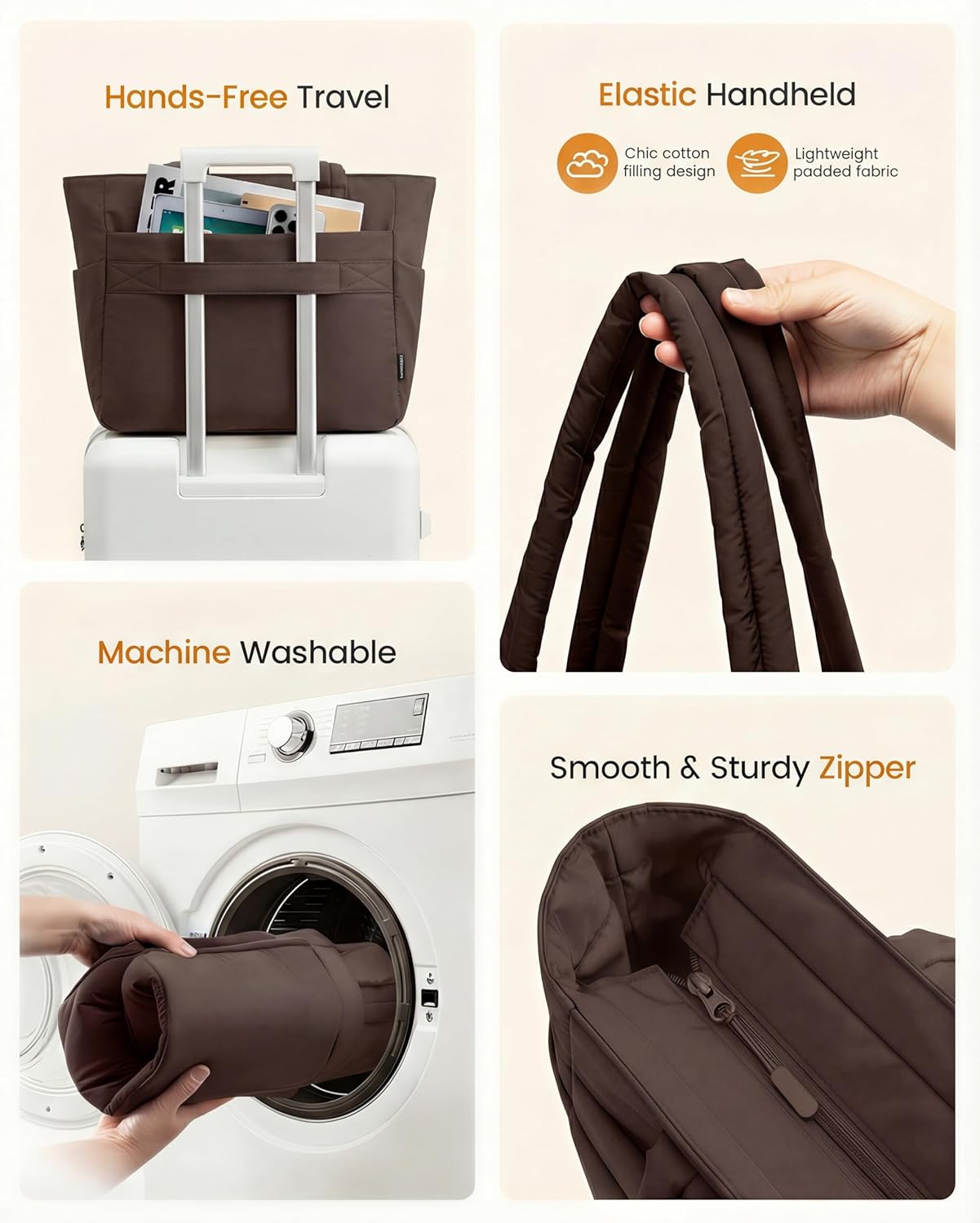 LOVEVOOK Puffer Tote Bag for Women Quilted Work Tote Handbags with Zipper 15.6 inch Teacher Nurse Bags for Office - Image 6