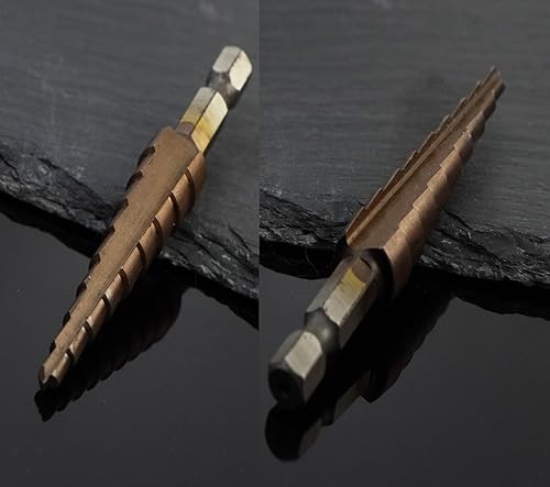 Miniatura 4 de Broca escalonada de acero cobalto, grado M35 5% cobalto HSS-Co, tamaño 9 de 0.157 in a 0.472 in, flautas en espiral doble y vástago hexagonal de 14