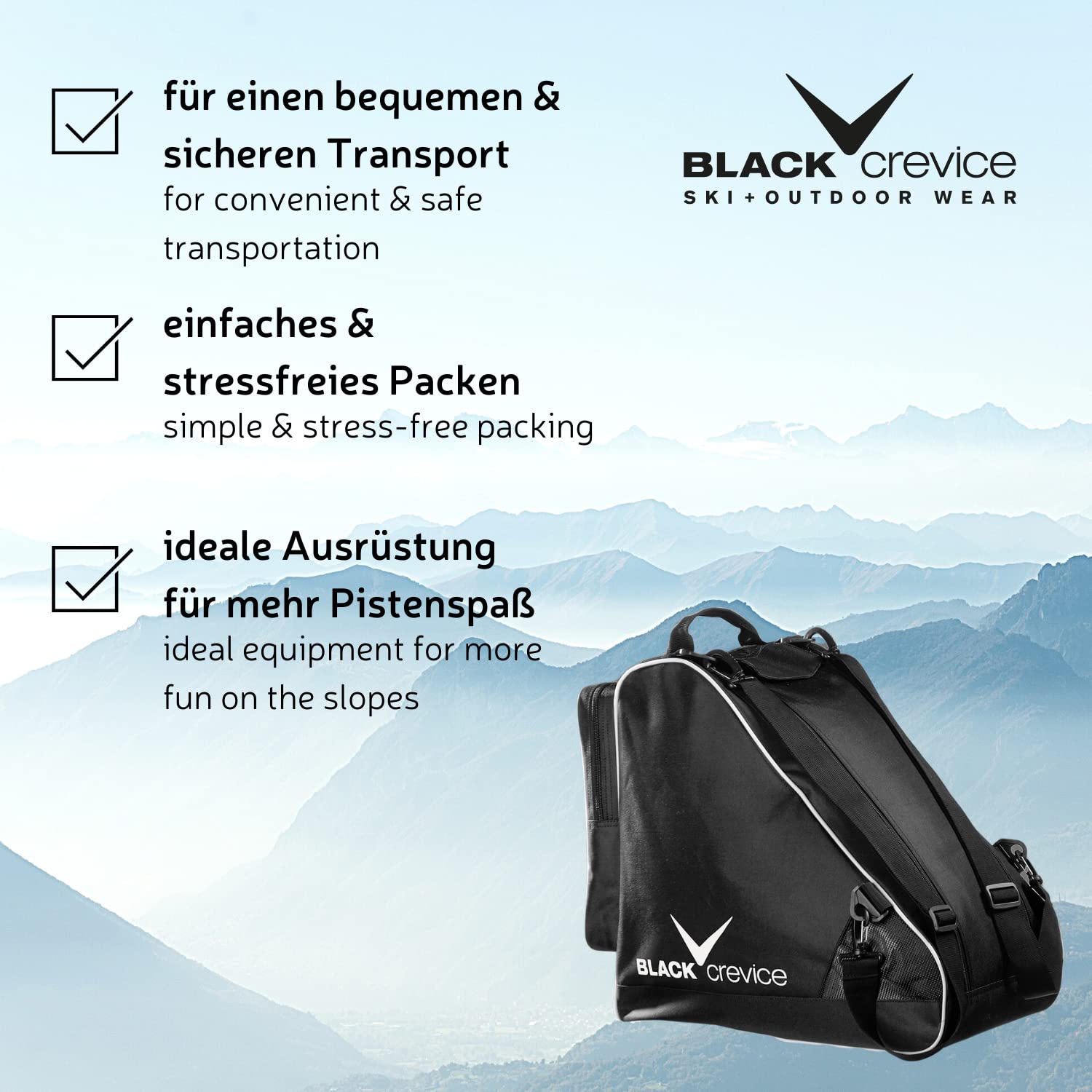 Black Crevice Skitas-set, combiset van skizak en skischoenentas, robuuste skitassen van 600D/pvc, skiset met schouderriem, skitas: 190 x 13 x 30 cm, skischoenenzak: 45 x 39 x 25 cm (rood/grijs