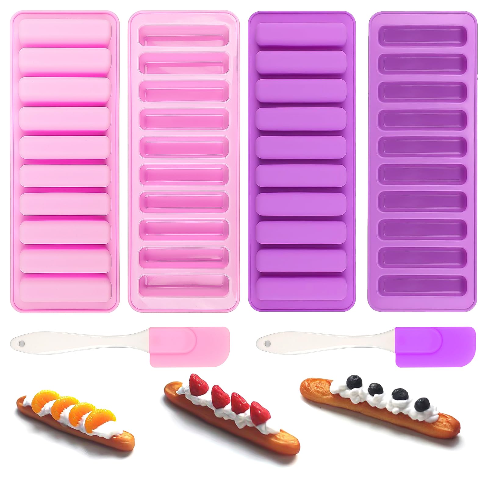4 Pezzi stampo Silicone per barretta con 10 Cavità, Stampi con 2 Raschietti, Riutilizzabili per barretta Energetiche e Cubetti di Ghiaccio
