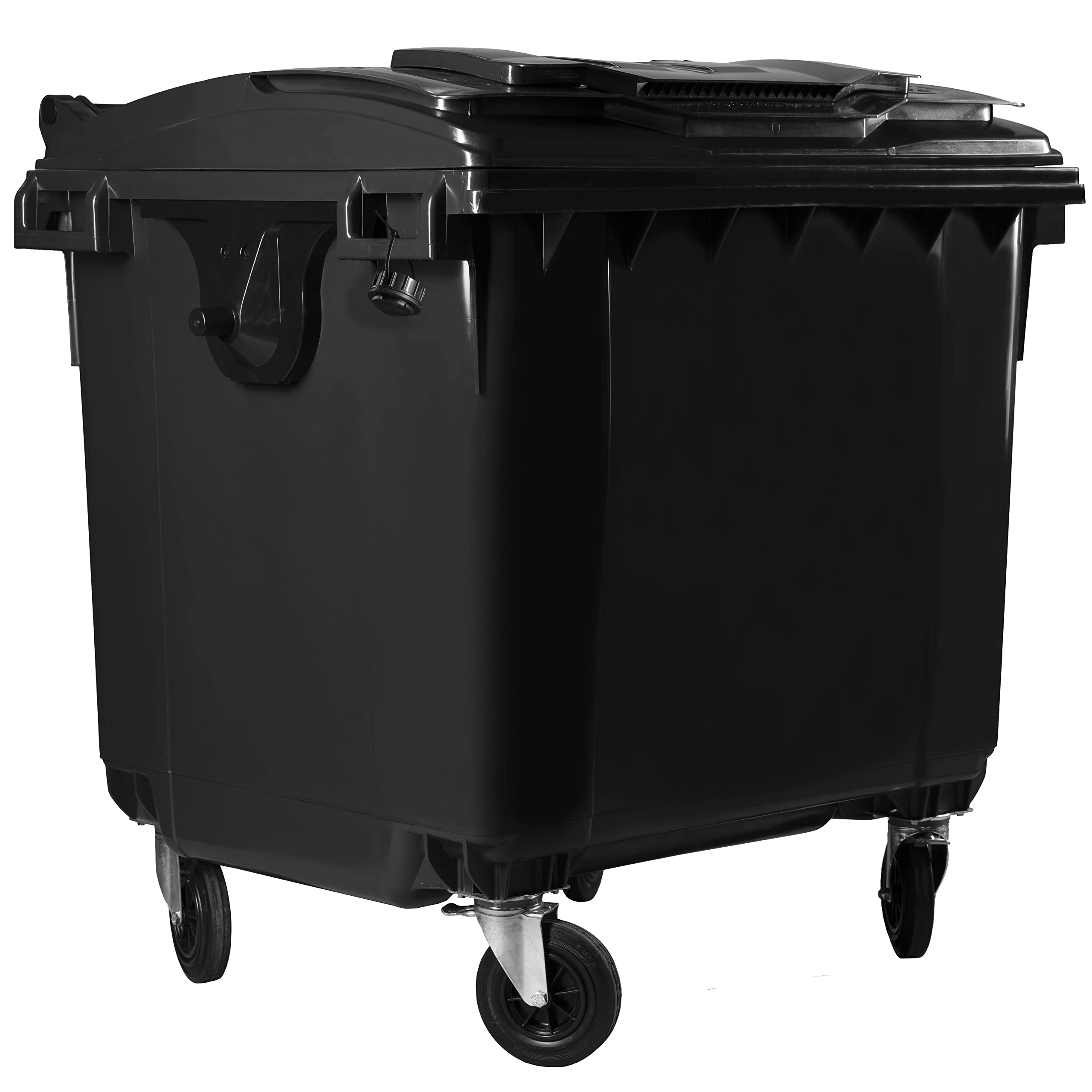 Hardwex Müllcontainer mit 4 Rädern mit Flachdeckel, Deckel im Deckel, Müllgroßbehälter, Abfalltonne, Mülltonne, Volumen: 1 100 Liter, Grau, Größe: 1 344 x 1 370 x 1 070 mm
