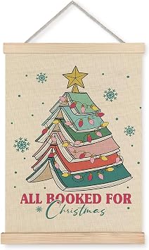 Luvadian Funny Retro Christmas Book Tree Wall Art, 12x16 Inch