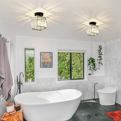 Miniatura 7 de KCO Lámpara de techo pequeña de montaje empotrado de color negro, mini lámpara de cristal moderna para entrada, pasillo, lámparas de techo para