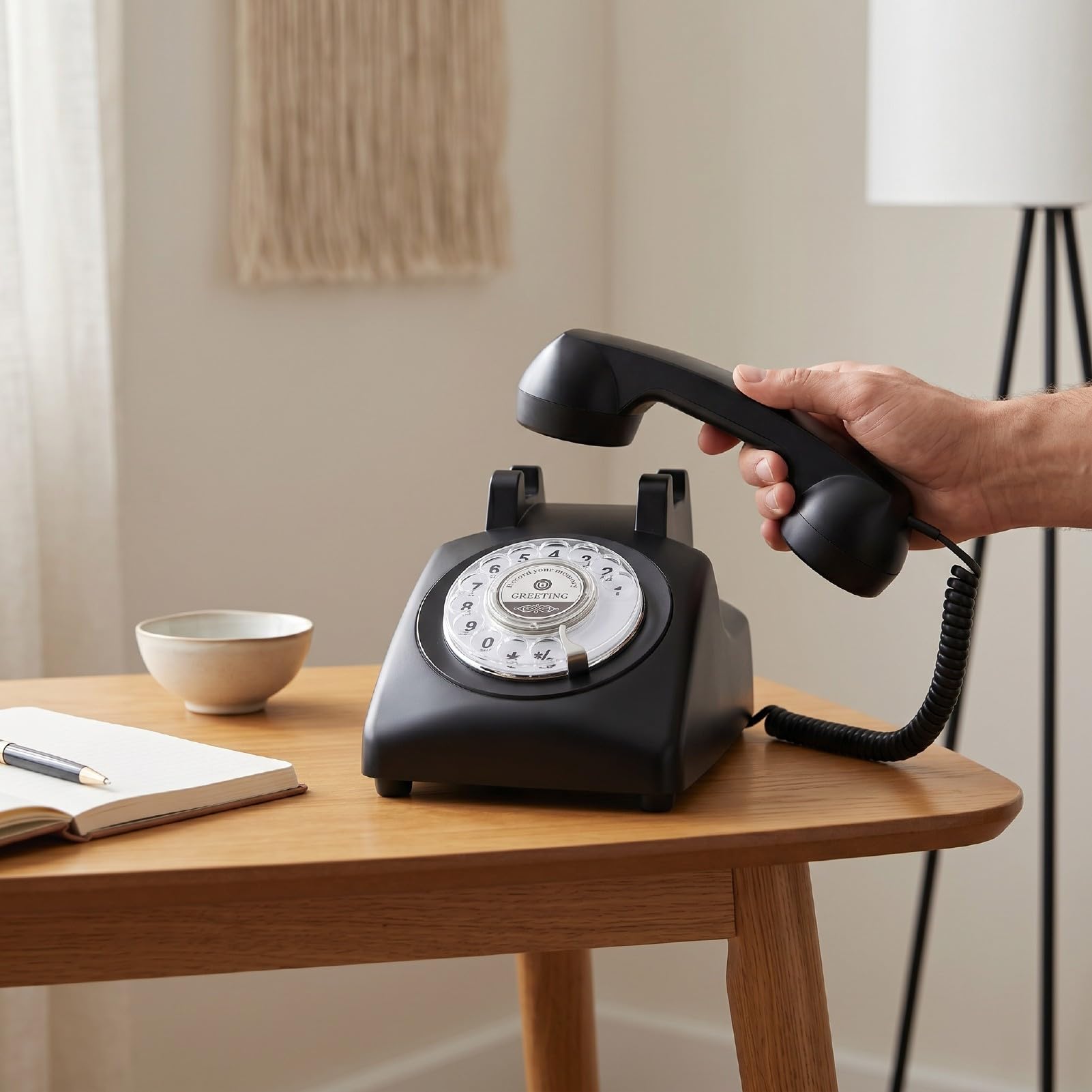 Fockety Audio Gästebuch Telefon für Hochzeiten, 34,11 Oz (Black) | Vintage Drehscheibentelefon mit Sprachaufzeichnung, 8 GB Speicher, 120 Stunden Aufnahmezeit für Geburtstagsfeiern