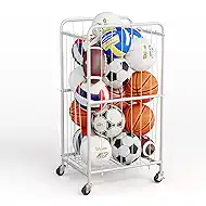 Olldide 43-Inch Large Ball Storage Basket with Wheels, Rolling Cart Sports Equipment Garage Organizer with Elastic Rope for Easy Access, Holder for Basketball, Soccer, Volleyball, Football
