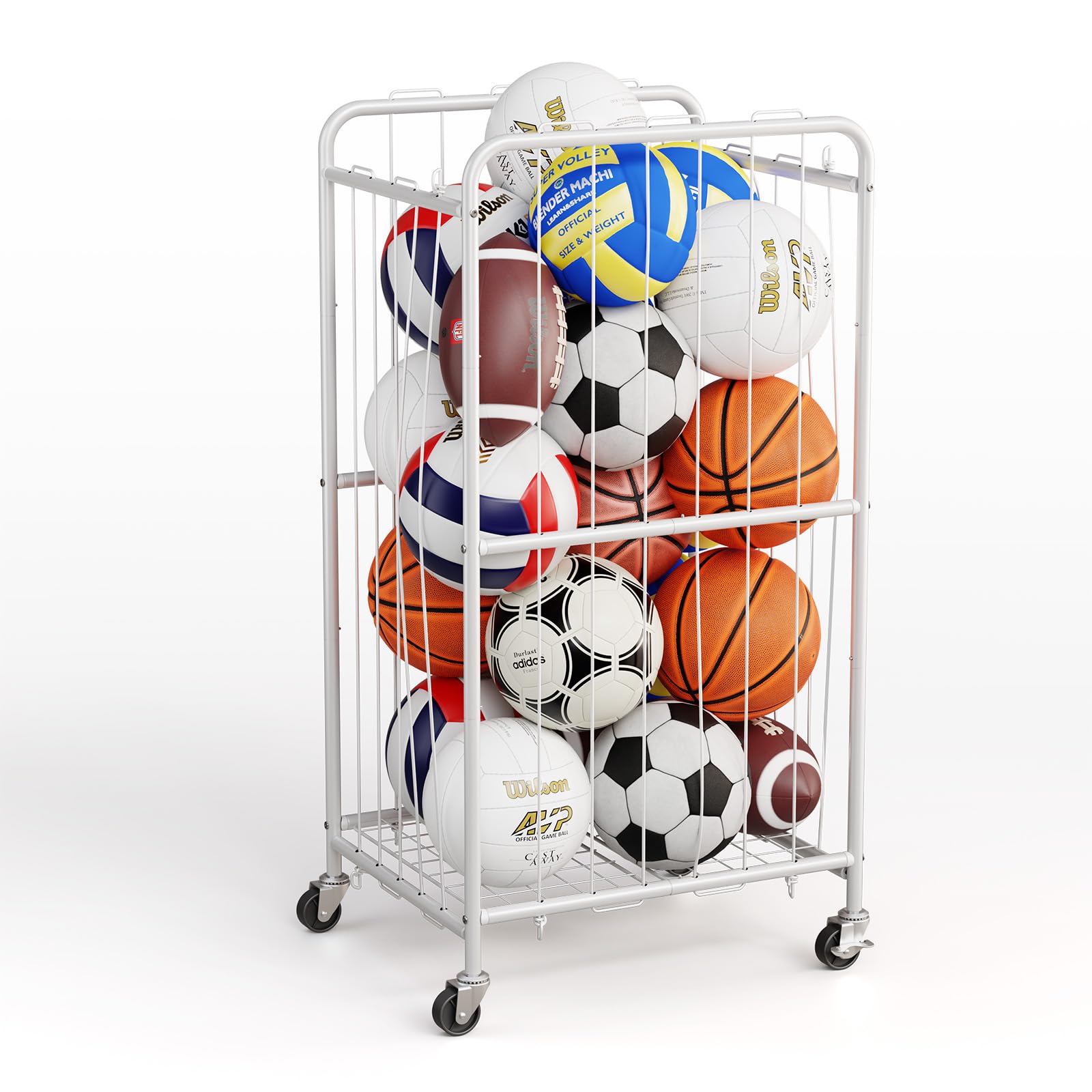 Photo 1 of ***UNKNOWN HOW MUH IS MISSING***
Olldide 250L 43-Inch Large Ball Storage Basket with Wheels, Rolling Cart Sports Equipment Garage Organizer with Elastic Rope for Easy Access, Holder For Basketball, Soccer, Volleyball, Football