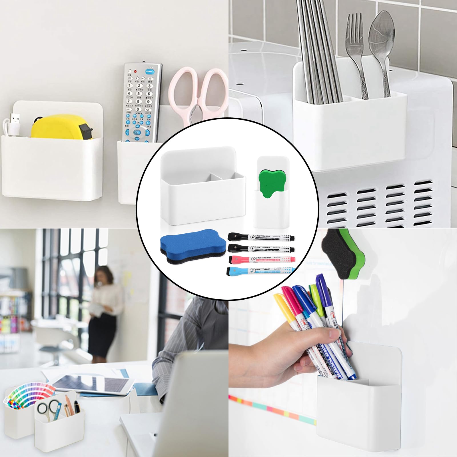 TEBOKHAD Magnetische Stiftehalter 3-teilig - Mit Whiteboard Schwämmen Für Kühlschrank & Büro