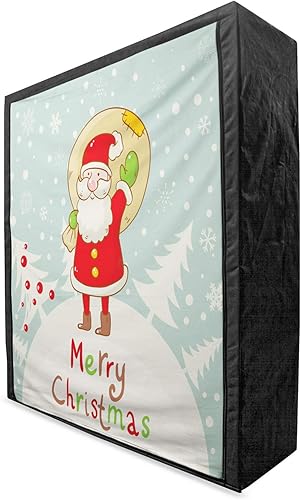 Ambesonne Santa Portable Fabric Wardrobe, Merry Christmas Theme Santa with a Sack of Presents on Forest and Snowflakes, Clothing Organizer and