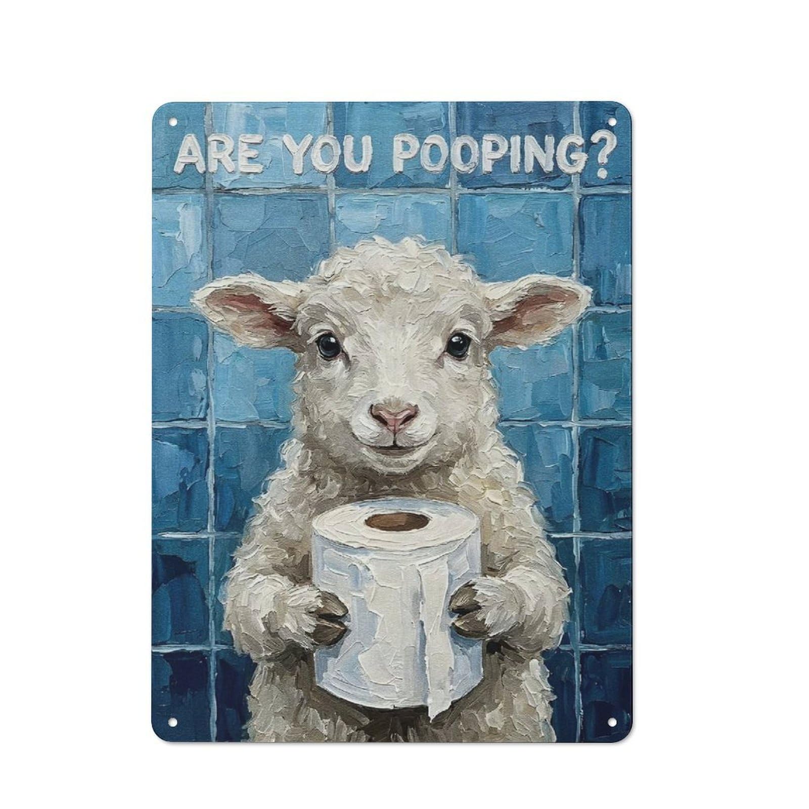 Junmoney Style-22 Industrial Metal Sign With Are You Pooping Sheep With Toilet Paper Design 40X30cm, Modern Retro Loft Wall Plaque For Workspace, Cafe, Hallway Or Garage