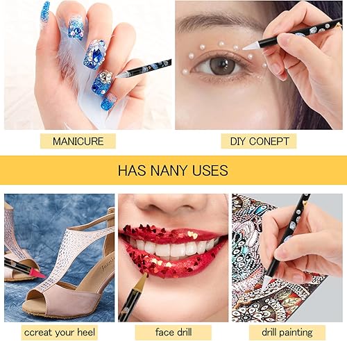 Miniatura 5 de BENOSPACE Juego de 9 lápices de pintura de diamantes de imitación, juego de lápices autoadhesivos de cera con sacapuntas de punta de resina,