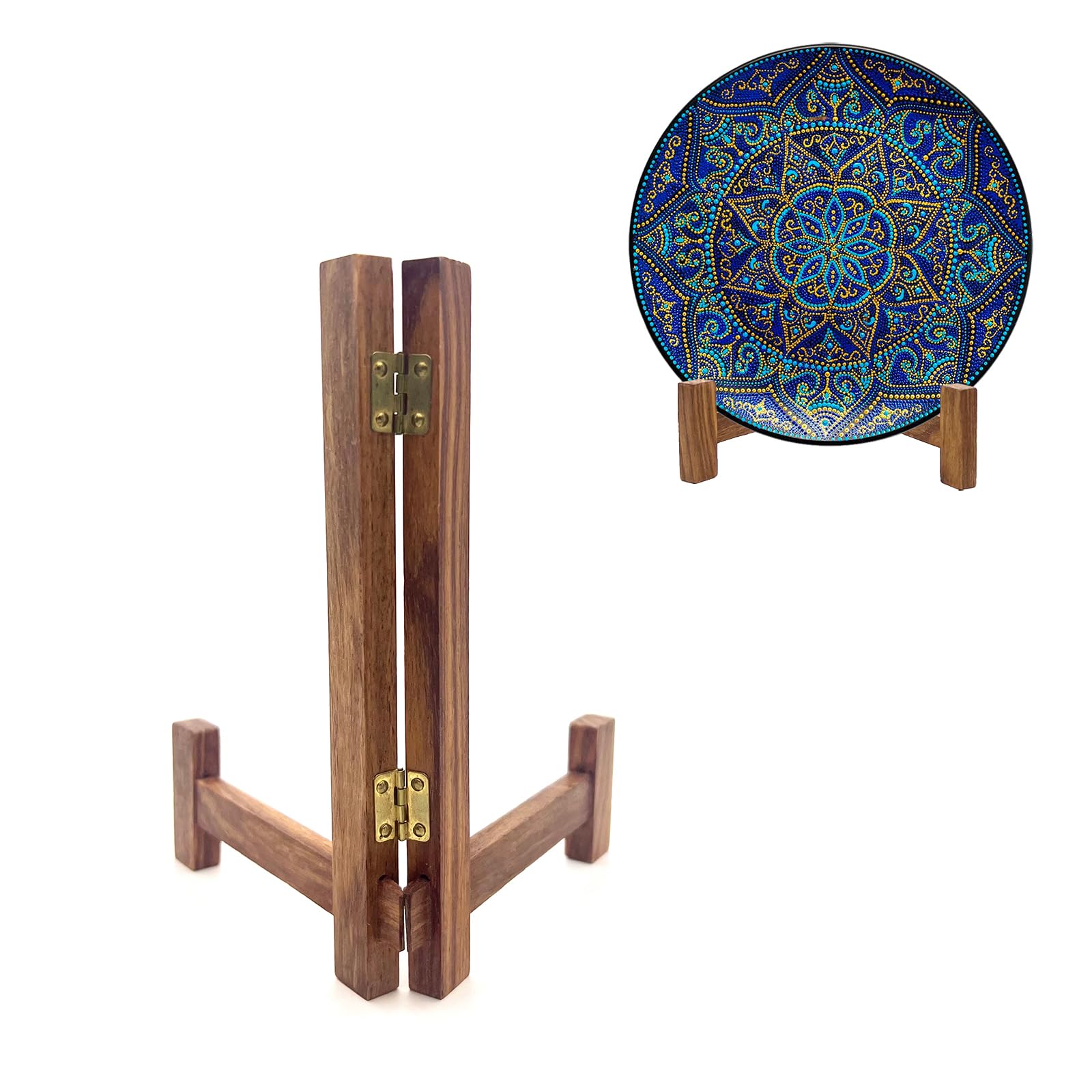 Soportes para platos para exhibición, soportes para platos de 7 pulgadas para exhibir, estante de platillo de mesa de madera maciza rústica, caballete plegable para marco de fotos