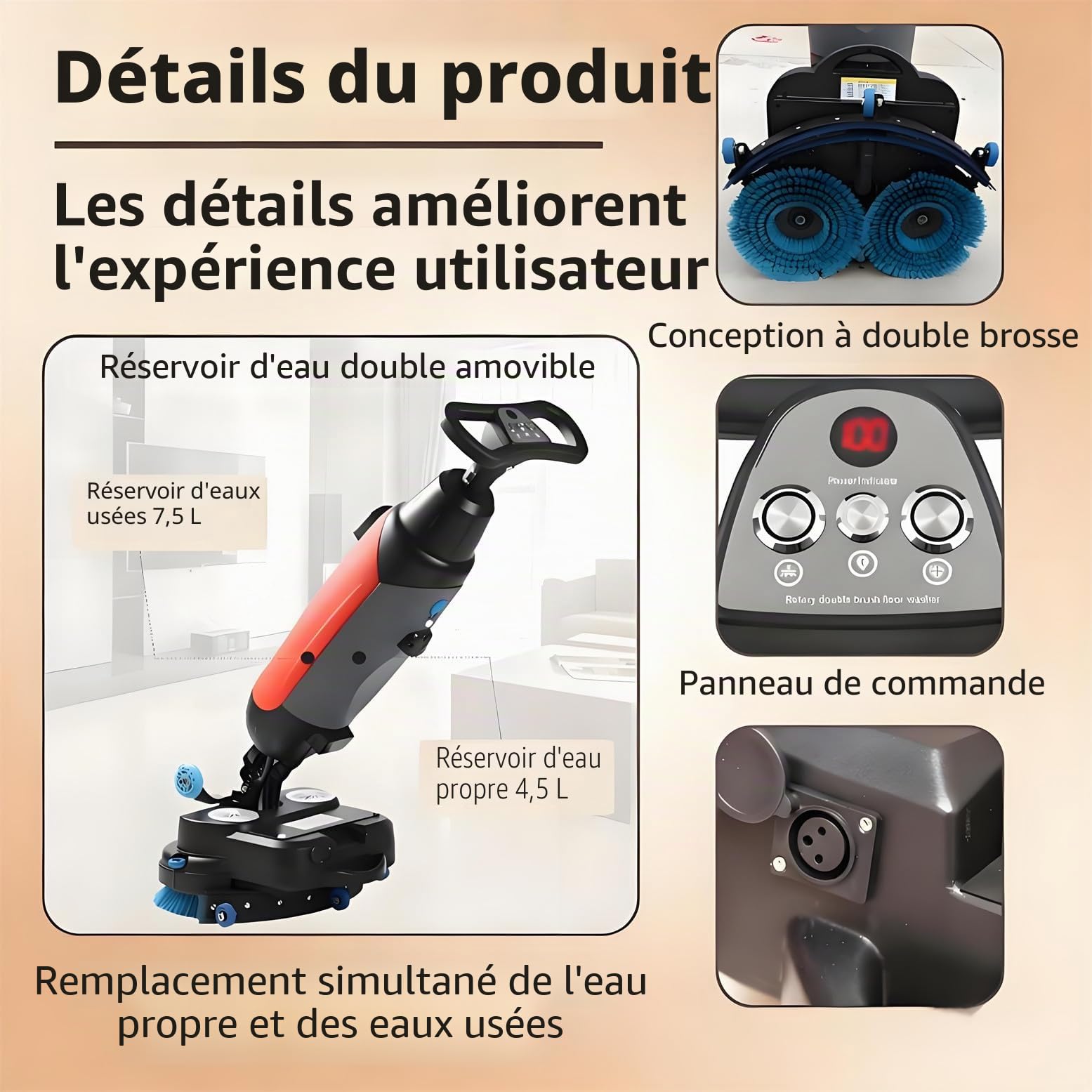 Autolaveuse de Sol Automatique Mini, sans Fil et alimentée par Batterie, Largeur de Nettoyage de 43 cm (17 Pouces), autonomie de 90 Minutes, Dimensions : 120 x 50 x 36 cm Grey