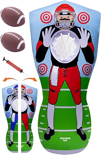 Inflatable Football Target - Double-Sided Toss Training Game with Mini Footballs - Fun Kids Throwing Football Games for Indoors, Outdoors,