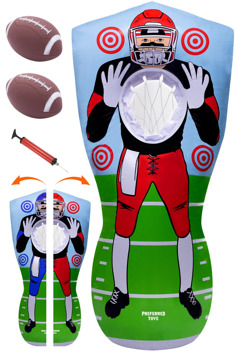 Inflatable Football Target - Double-Sided Toss Training Game with Mini Footballs - Fun Kids Throwing Football Games for Indoors, Outdoors, Birthdays, Camping, Beach - 65 Inch