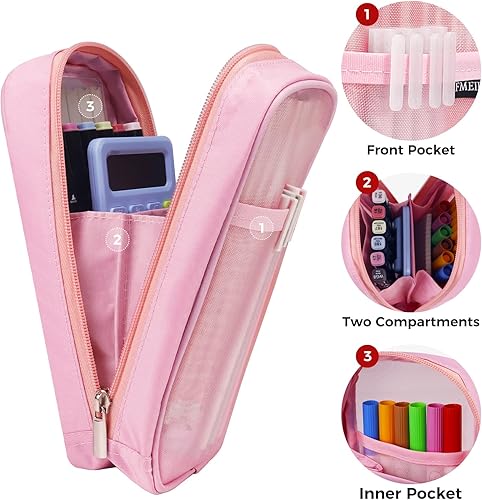 Miniatura 3 de Fmeida Estuche de malla para lápices de rejilla, bolsa para lápices mejorada con 4 compartimentos, bolsa transparente para lápices para adultos,