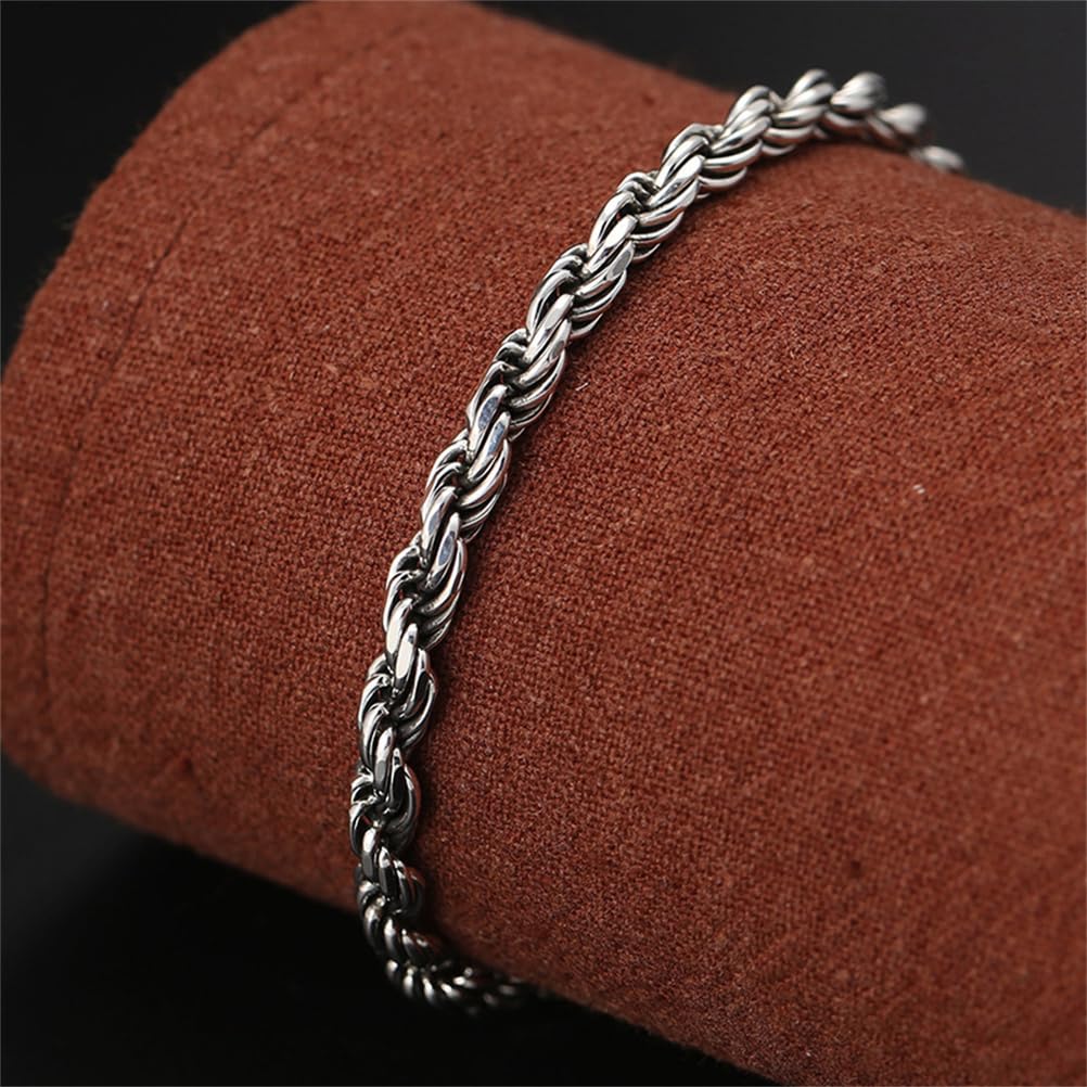 S925 Bracciale Personalizzato in Argento Sterling Con Sei Parole Della Verità, Bracciale in Corda Di Canapa Con Sei Parole Della Verità Vajra E Pestello Da 4 Mm Per Uomo,Argento,18cm