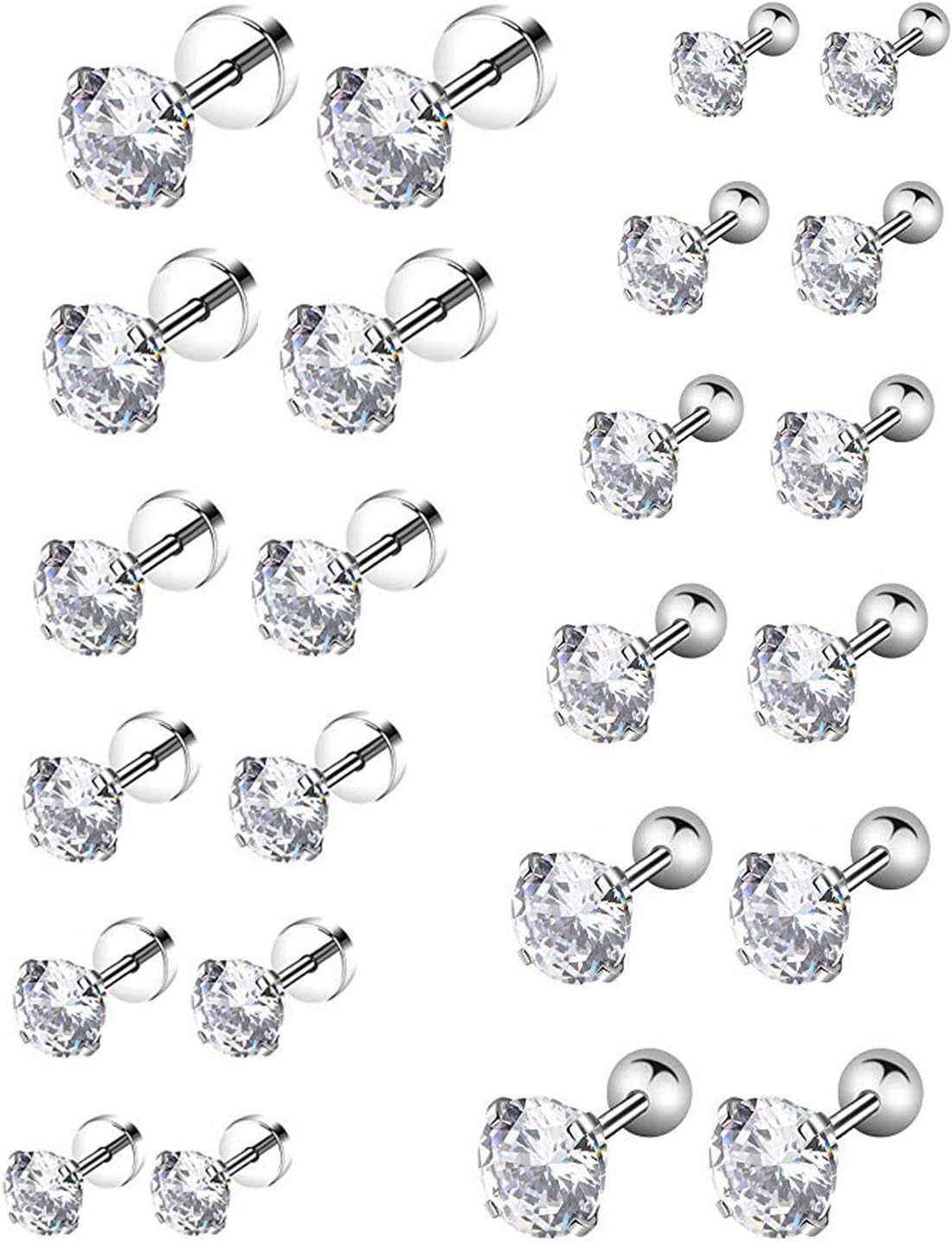 YOVORO6-12 Pairs 18-20G Stainless Steel Stud Earrings for Men Women Cartilage Ear Piercings Helix Tragus Barbell 3-8mm