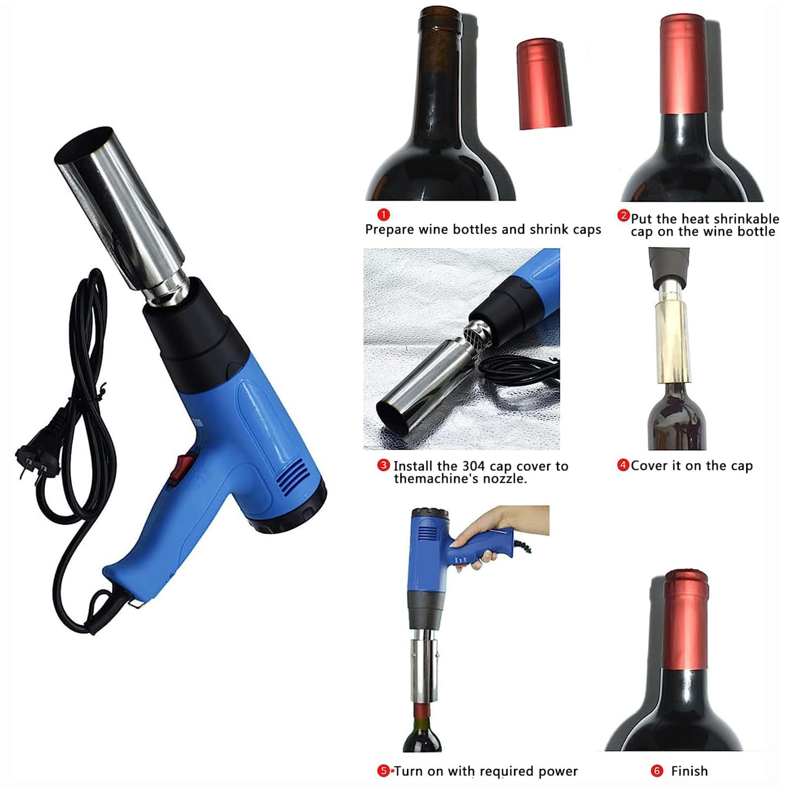 Pistola termoretraibile Termoretraibile per capsule in PVC, Macchina per sigillare capsule di vino Avvolgitrice per bottiglie di vino, Due velocità, Macchina termoretraibile per capsule da 50 mm