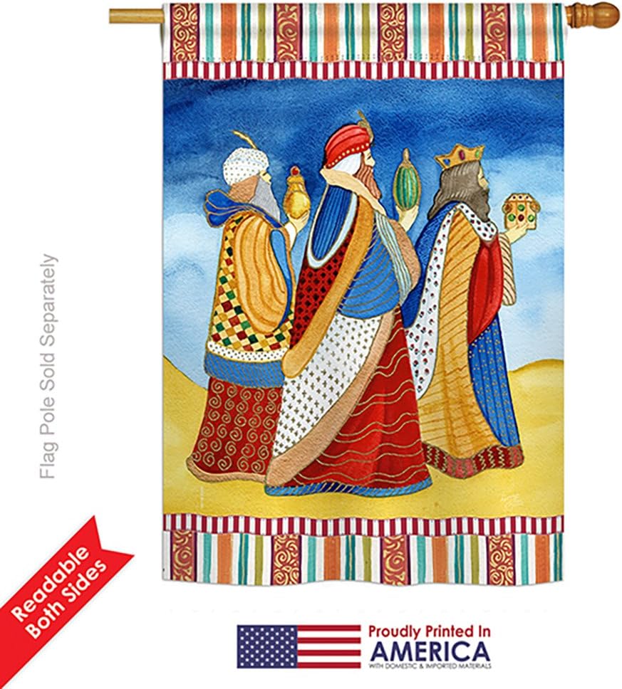 Breeze Decor H114212 Three Wise Men Winter Nativity Decorative Vertical House Flag, Multicolor, 28" x 40"