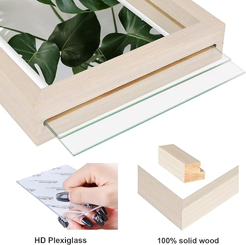 Miniatura 7 de Egofine Juego de 2 marcos flotantes de 8 x 10 pulgadas, marco de fotos de plexiglás doble, hecho de madera maciza, fotos de cualquier tamaño de