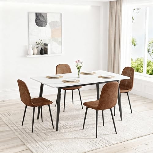 Miniatura 10 de FURNITO Juego de Mesa de Comedor de 7 Piezas, Mesa de Comedor Extensible de 59"-75" con 6 Sillas Tapizadas, Juego Blanco de Mesa y Sillas de Cocina