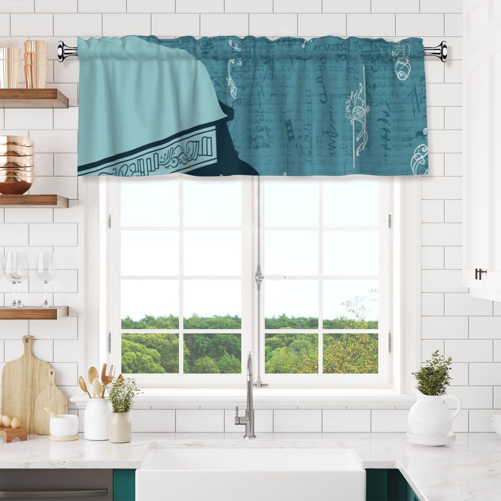 NONHAI Blue Piano Valances for Windows Short Curtains Rod Pocket Cafe Window Treatments Valance Curtains for Kitchen Bathroom Laundry Basement Windows 54x18inch Blackout Window Valance