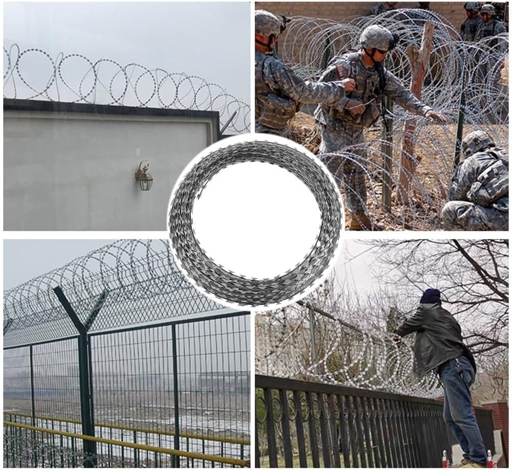Drut kolczasty Razor, Siatka druciana z ostrzami ogrodowymi, ogrodzenie siatki drucianej podwójną spiralą(50m)