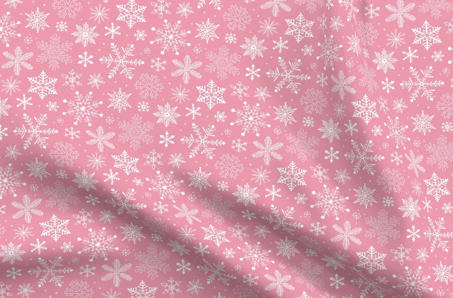 Spoonflower Fabric - Snowflakes Christmas Pink Holidays Winter Snowflake Xmas Printed on Organic Cotton Sateen Fabric by The Yard - Sewing Quilting Apparel Home Decor